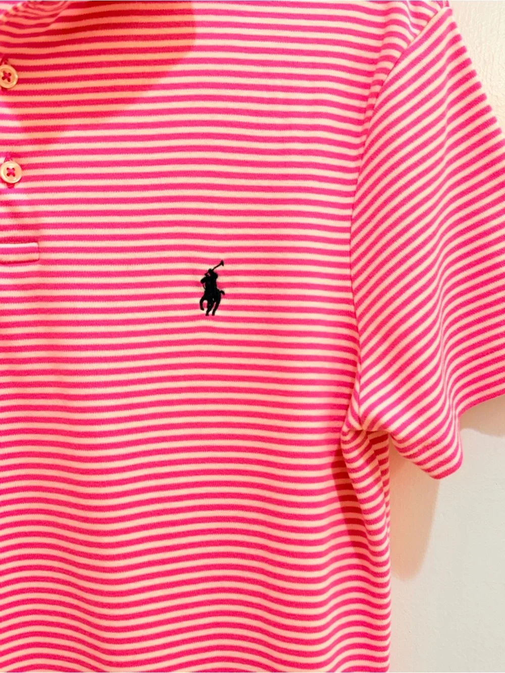 Polo Ralph Lauren Men's Striped Short Sleeve Polo Shirt Pink White Size M